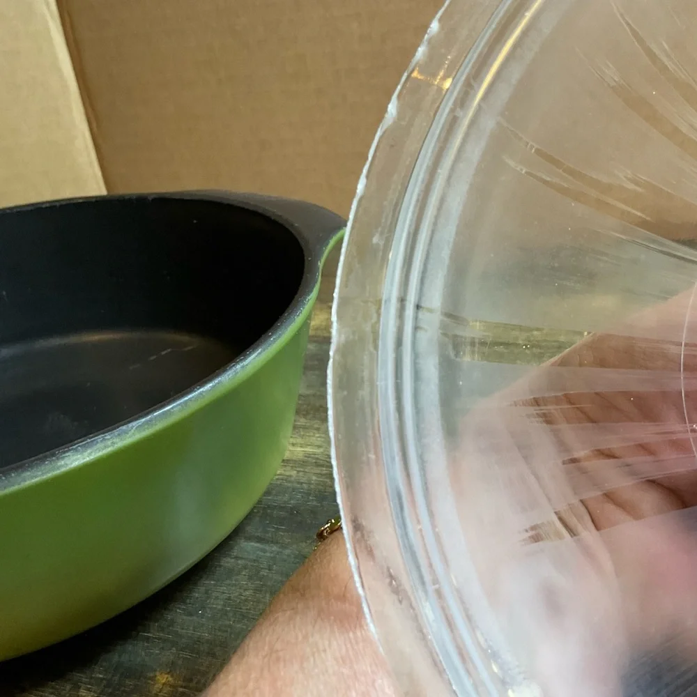 Fire-King Anchor Hocking Avocado Green 1 QT Casserole Dish w/ Clear Dome Lid